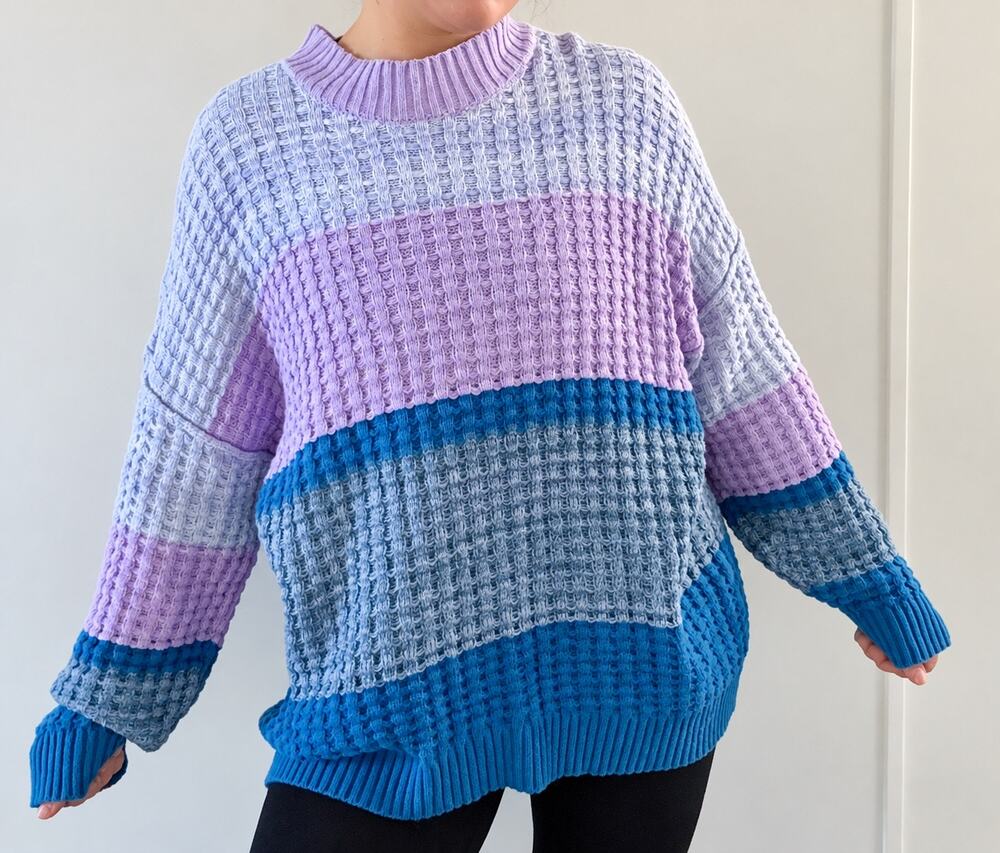 BDG Urban Outfitters XS Oversized Colorblock Waffle Knit Sweater Blue Purple